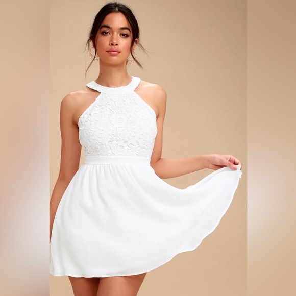Lulus NWT size XL white lace halter skater dress lovers game - Picture 1 of 12